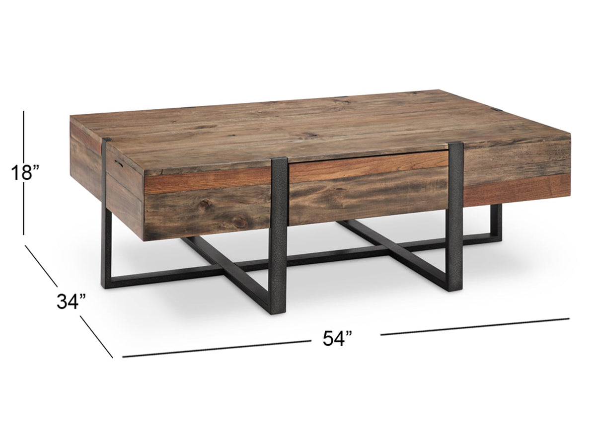 Magnussen Home Prescott Rustic Honey And Distressed Iron Rectangular Cocktail Table With 2 Chairside End Table