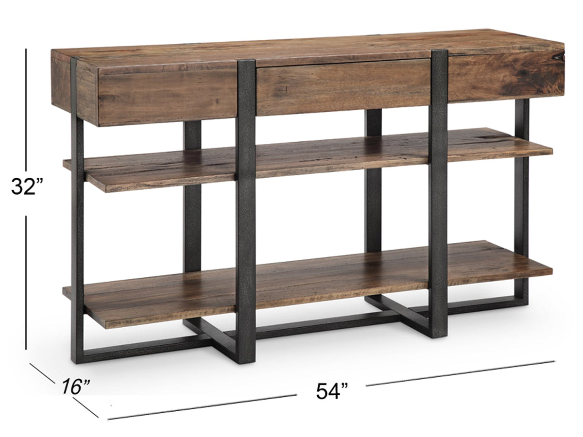 Magnussen Home Prescott Rustic Honey And Distressed Iron Condo Rectangular Cocktail Table With 2 End Table And Sofa Table