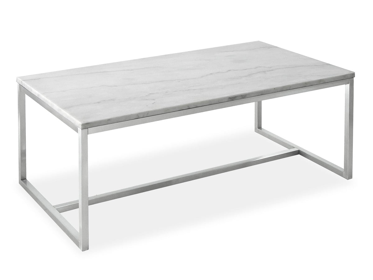 Magnussen Home Esme White Marble And Brushed Nickel Rectangular Cocktail Table With 2 Round End Table And Sofa Table