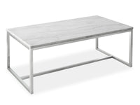 Magnussen Home Esme White Marble And Brushed Nickel Rectangular Cocktail Table With 2 Round End Table And Sofa Table