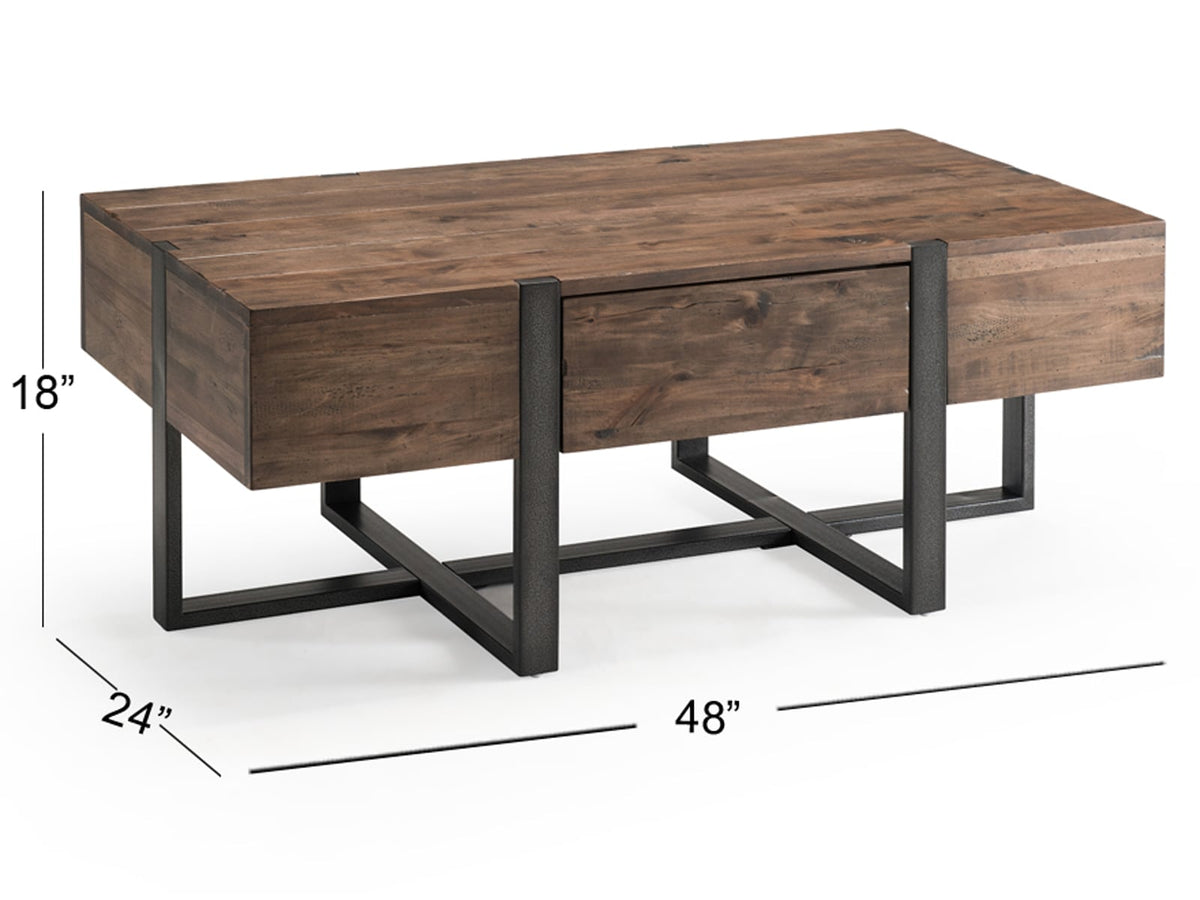 Magnussen Home Prescott Rustic Honey And Distressed Iron Condo Rectangular Cocktail Table With 2 End Table And Sofa Table