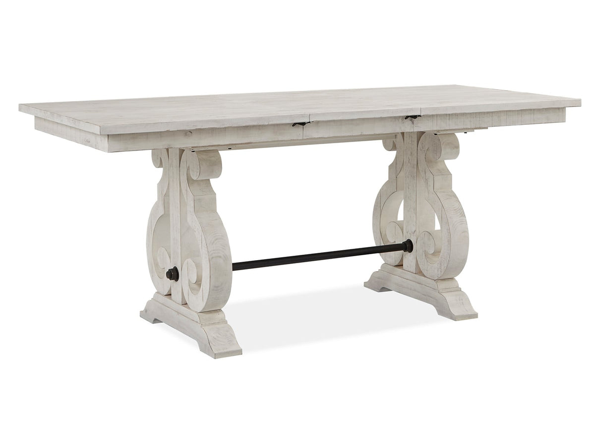 Magnussen Home Bronwyn Alabaster Extendable Rectangular Counter Height Dining Table With 4 Counter Chairs Server And Dining Cabinet