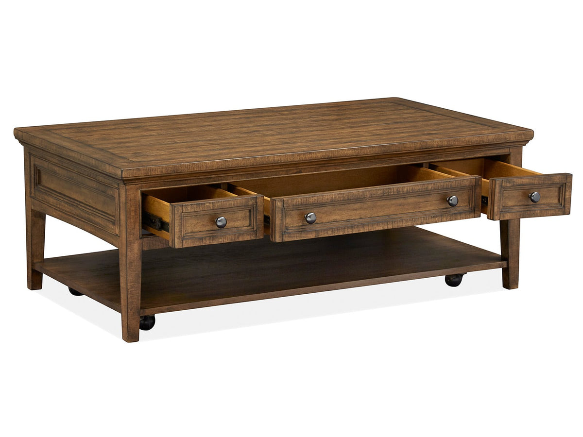 Magnussen Home Bay Creek Toasted Nutmeg Rectangular Cocktail Table With 2 Chairside End Table And Sofa Table