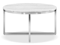 Magnussen Home Esme White Marble And Brushed Nickel Round Cocktail Table With 2 Rectangular End Table And Sofa Table