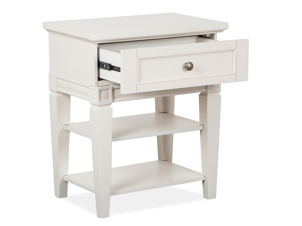 Magnussen Home Willowbrook Egg Shell White California King Panel Bed With 2 Open Nightstands