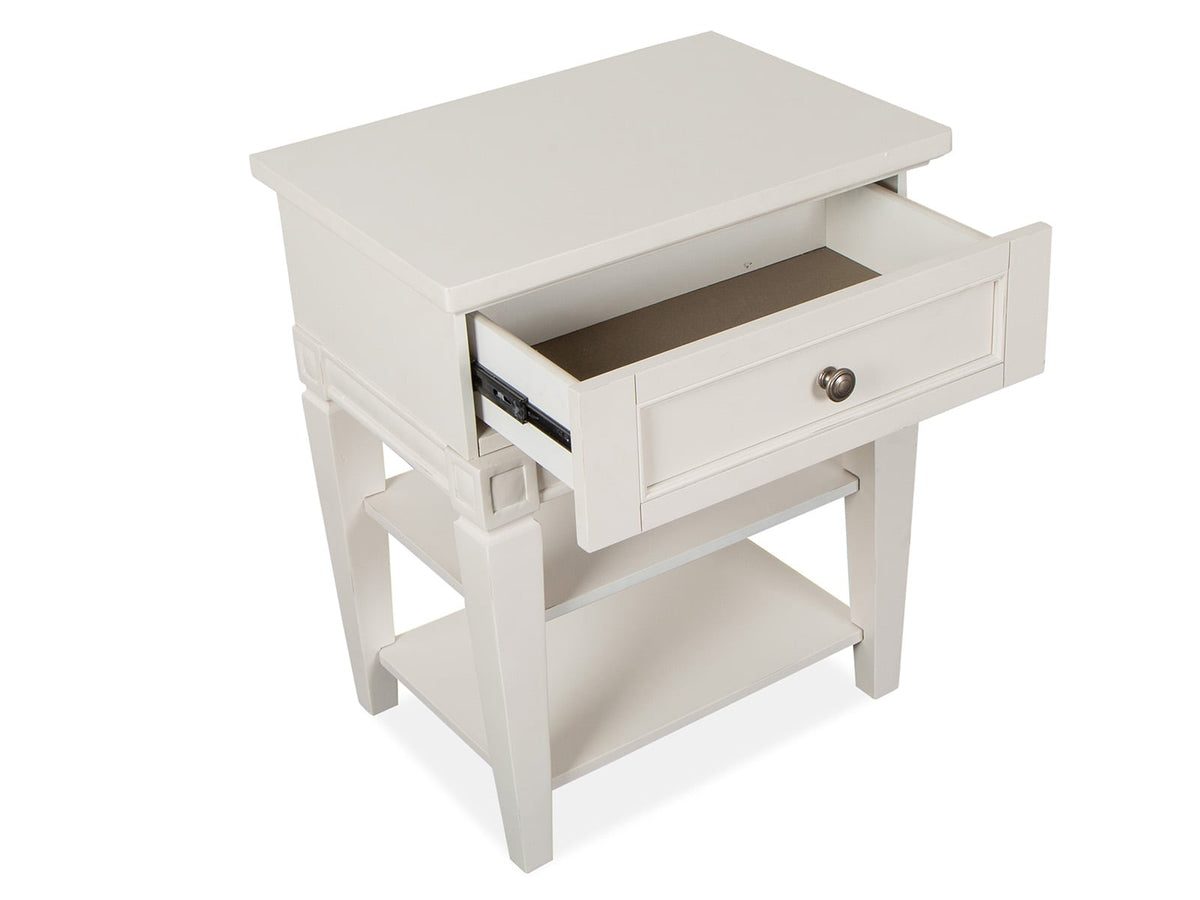 Magnussen Home Willowbrook Egg Shell White California King Panel Bed With 2 Open Nightstands