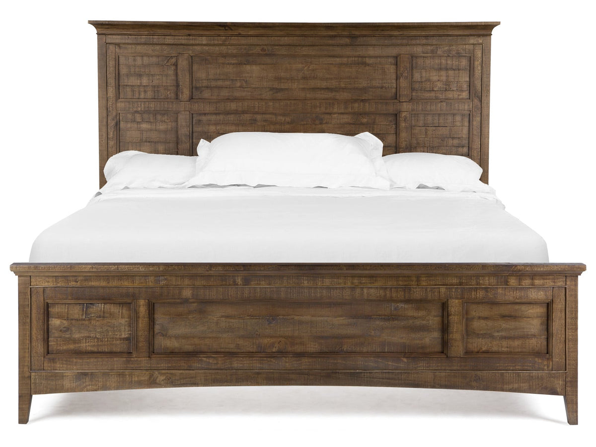 Magnussen Home Bay Creek Toasted Nutmeg King Panel Storage Bed 2 Small Nightstands Drawer Dresser With Landscape Mirror And Door Chest