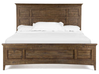 Magnussen Home Bay Creek Toasted Nutmeg King Panel Storage Bed 2 Small Nightstands Drawer Dresser With Landscape Mirror And Door Chest