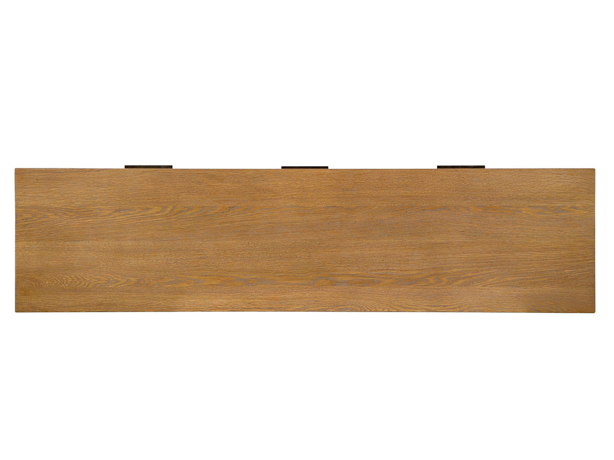 Magnussen Home Lindon Belgian Wheat Rectangular Cocktail Table With 2 Pedestal Accent End Table And Sofa Table