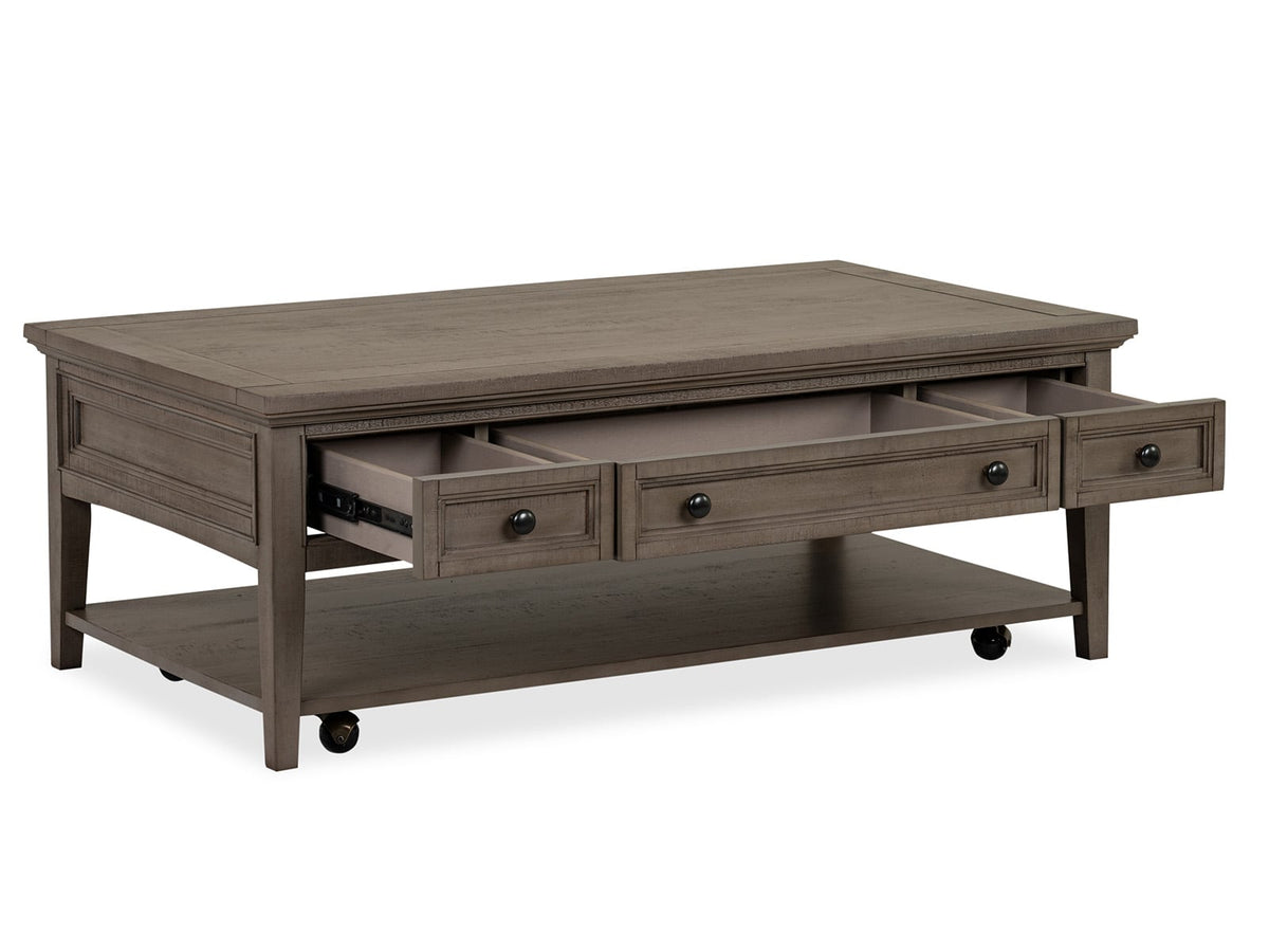 Magnussen Home Paxton Place Dovetail Grey Rectangular Caster Cocktail Table With 2 Chairside End Table