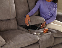 Reyes - Power Lay Flat Recl Console Loveseat w/Storage &amp; Cupholders