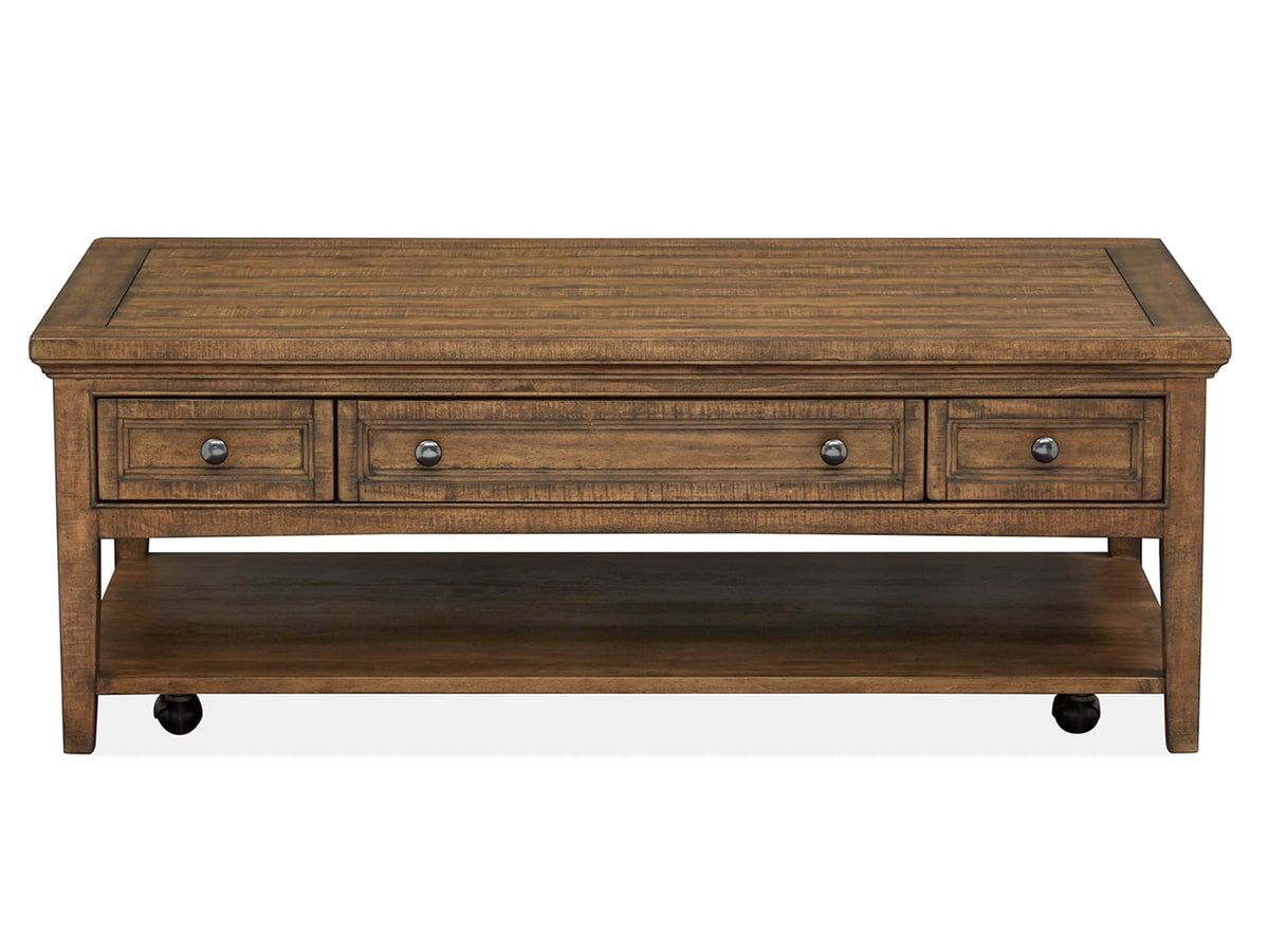 Magnussen Home Bay Creek Toasted Nutmeg Rectangular Cocktail Table With 2 Chairside End Table And Sofa Table
