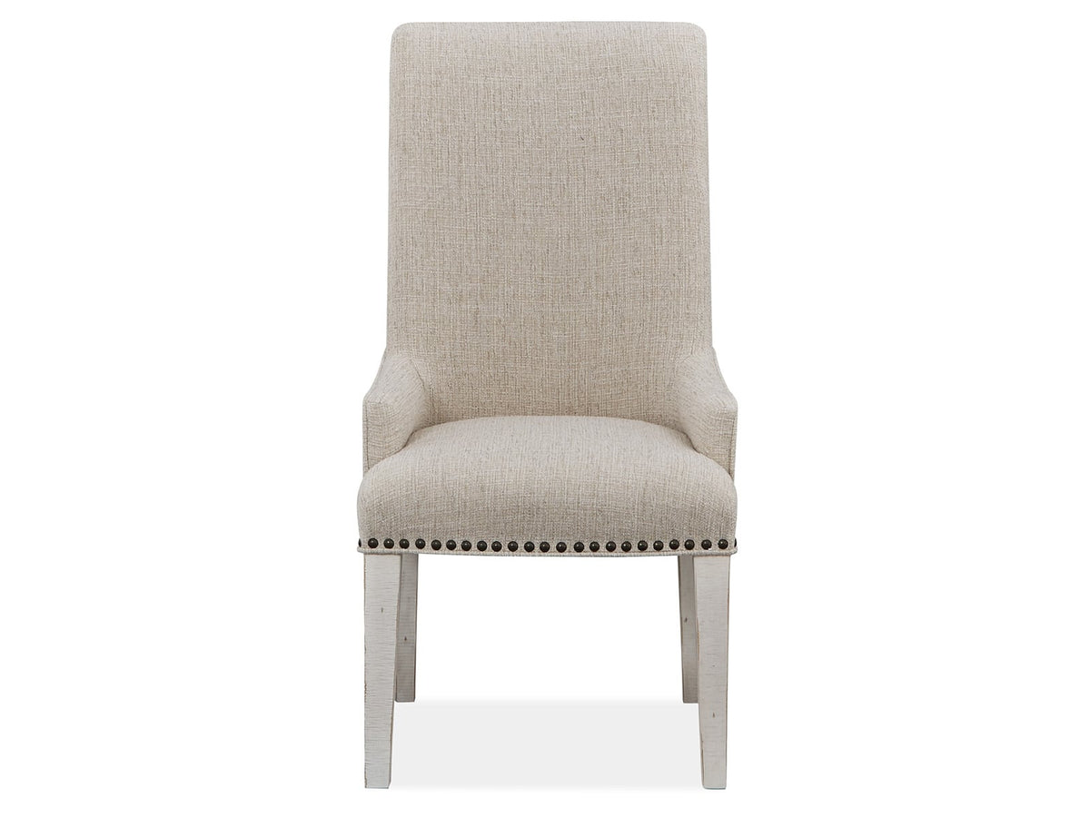 Magnussen Home Bronwyn Alabaster Extendable Rectangular Dining Table With 4 Upholstered Side Chairs And 2 Host Chairs