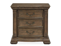 Magnussen Home Durango Willadeene Brown California King Upholstered Sleigh Storage Bed 2 Nightstands Drawer Dresser With Shaped Mirror And Drawer Chest