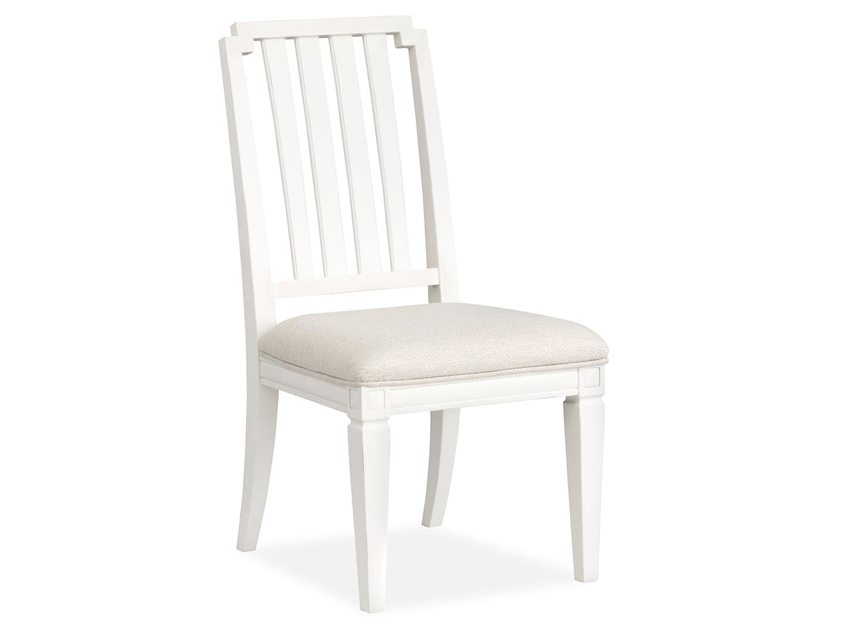 Magnussen Home Willowbrook Egg Shell White Extendable Rectangular Dining Table With 6 Side Chairs 2 Upholstered Side Chairs Buffet And Display Cabinet