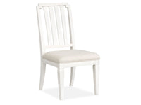 Magnussen Home Willowbrook Egg Shell White Extendable Rectangular Dining Table With 6 Side Chairs 2 Upholstered Side Chairs Buffet And Display Cabinet