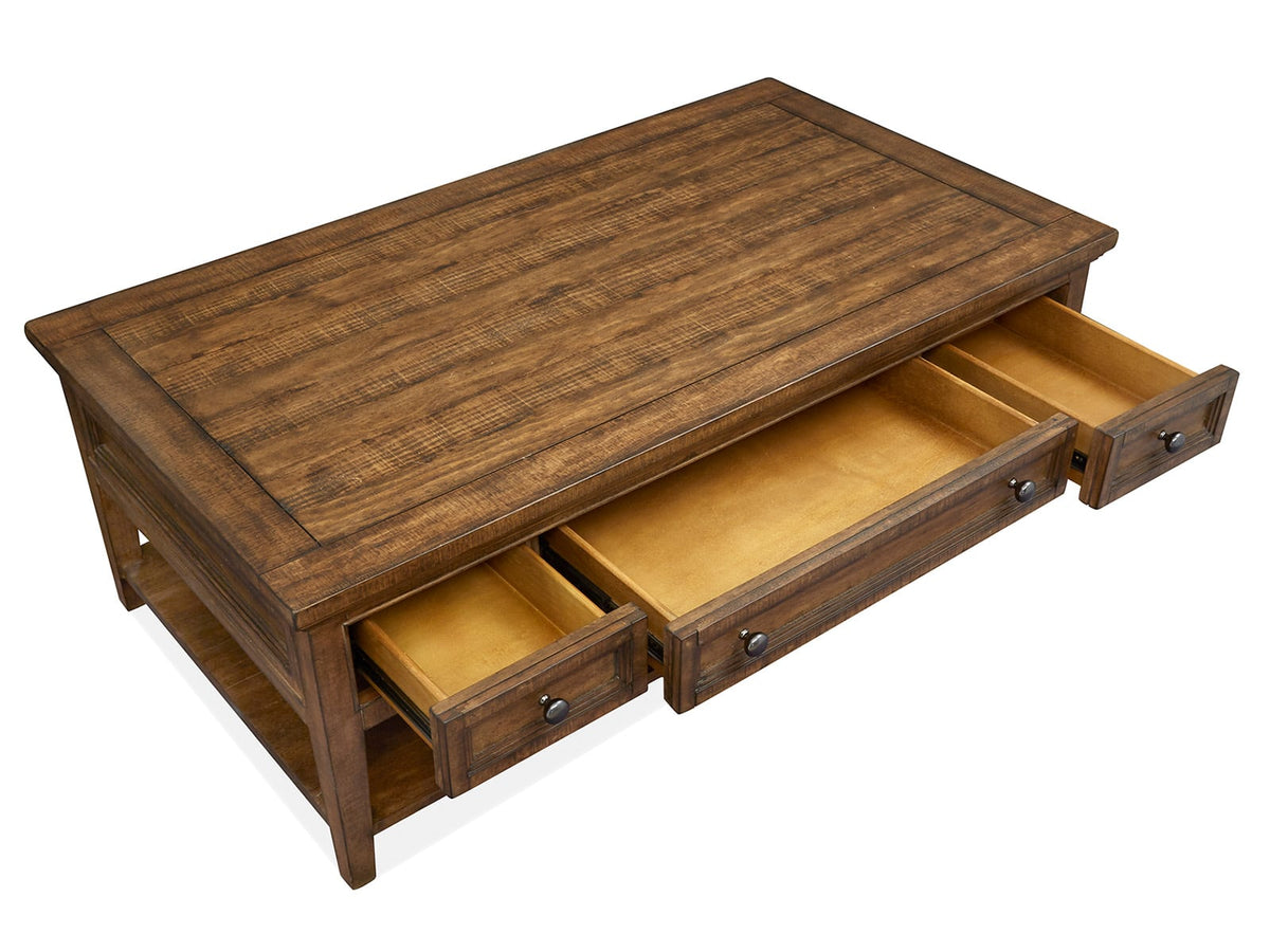 Magnussen Home Bay Creek Toasted Nutmeg Rectangular Cocktail Table With 2 Chairside End Table And Sofa Table