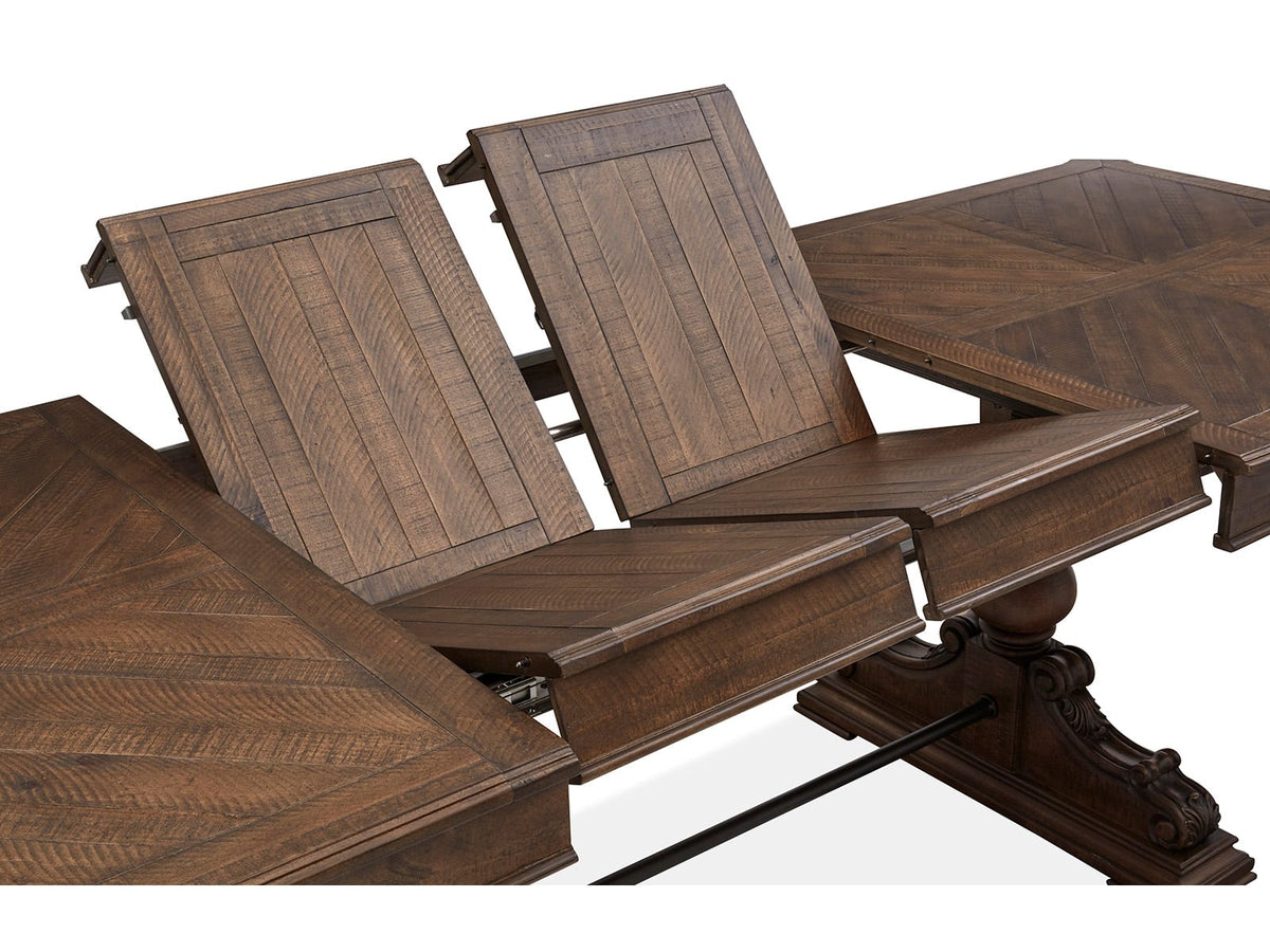 Magnussen Home Durango Willadeene Brown Extendable Trestle Dining Table With 4 Upholstered Side Chairs
