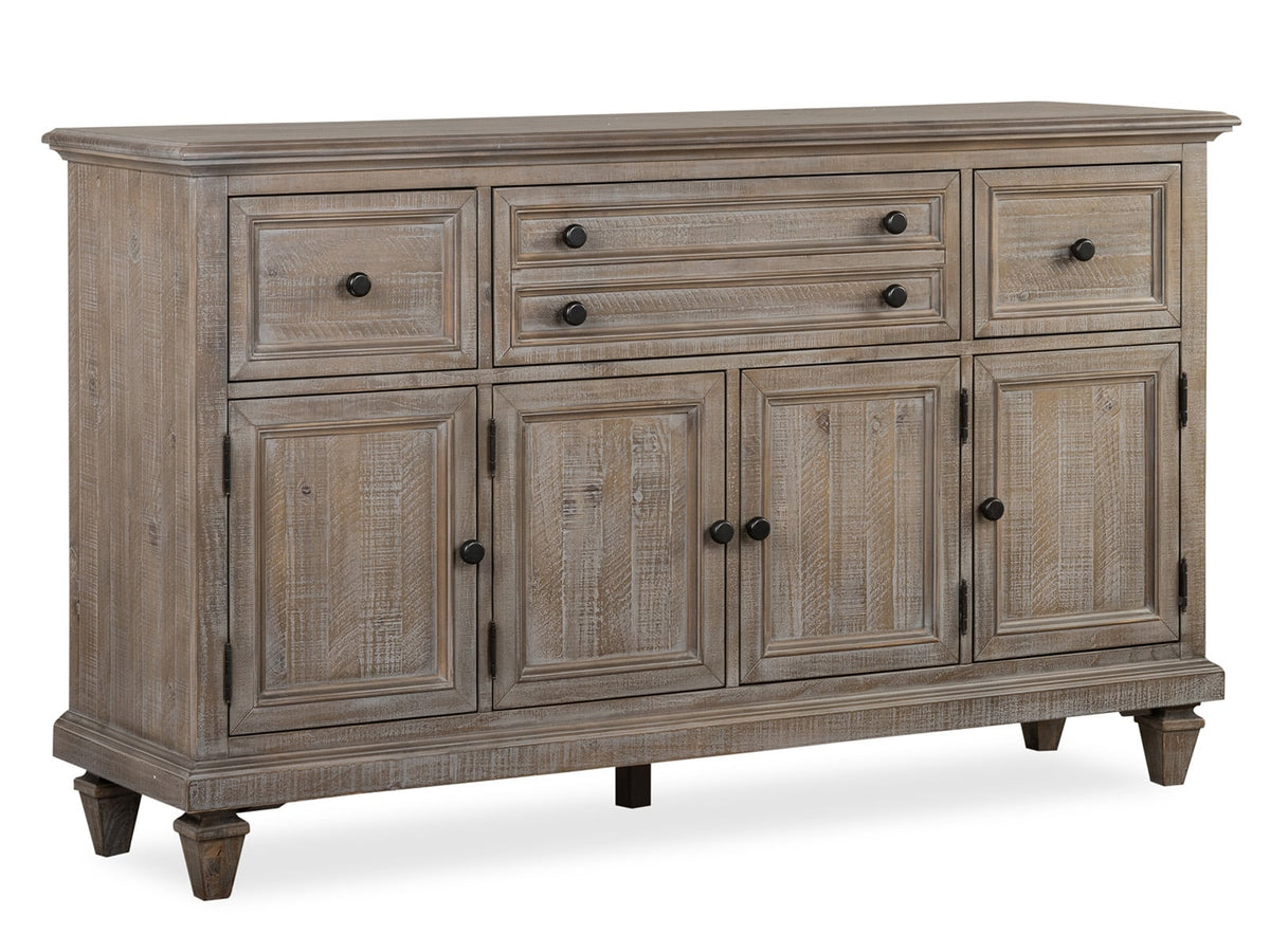 Magnussen Home Lancaster Dovetail Grey Extendable Rectangular Dining Table With 4 Side Chairs 2 Arm Chairs And Buffet