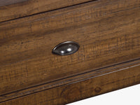 Magnussen Home Bay Creek Toasted Nutmeg King Panel Storage Bed 2 Small Nightstands Drawer Dresser With Landscape Mirror And Door Chest
