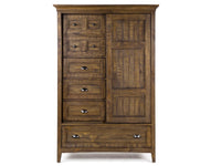Magnussen Home Bay Creek Toasted Nutmeg King Panel Storage Bed 2 Small Nightstands Drawer Dresser With Landscape Mirror And Door Chest