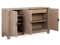 Magnussen Home Ainsley Cerused Khaki Extendable Rectangular Dining Table With 4 Host Chairs Bench And Buffet