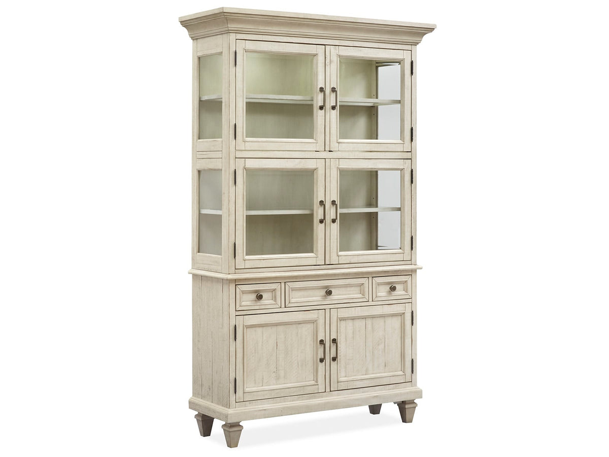 Magnussen Home Newport Alabaster Extendable Rectangular Dining Table With 2 Benches 2 Side Chairs Buffet And Dining Cabinet