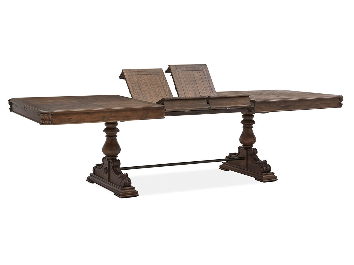 Magnussen Home Durango Willadeene Brown Extendable Trestle Dining Table With 6 Side Chairs And Buffet