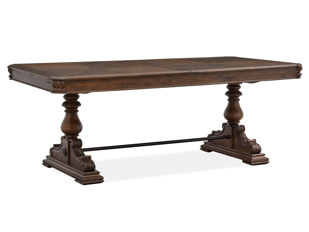 Magnussen Home Durango Willadeene Brown Extendable Trestle Dining Table With 4 Upholstered Side Chairs
