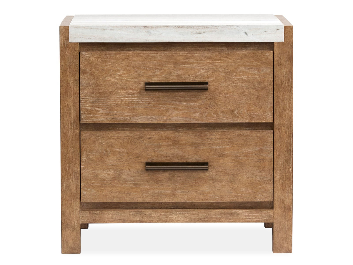 Magnussen Home Plum Creek Sierra Brown Queen Panel Bed 2 Nightstands And Drawer Dresser With Landscape Mirror