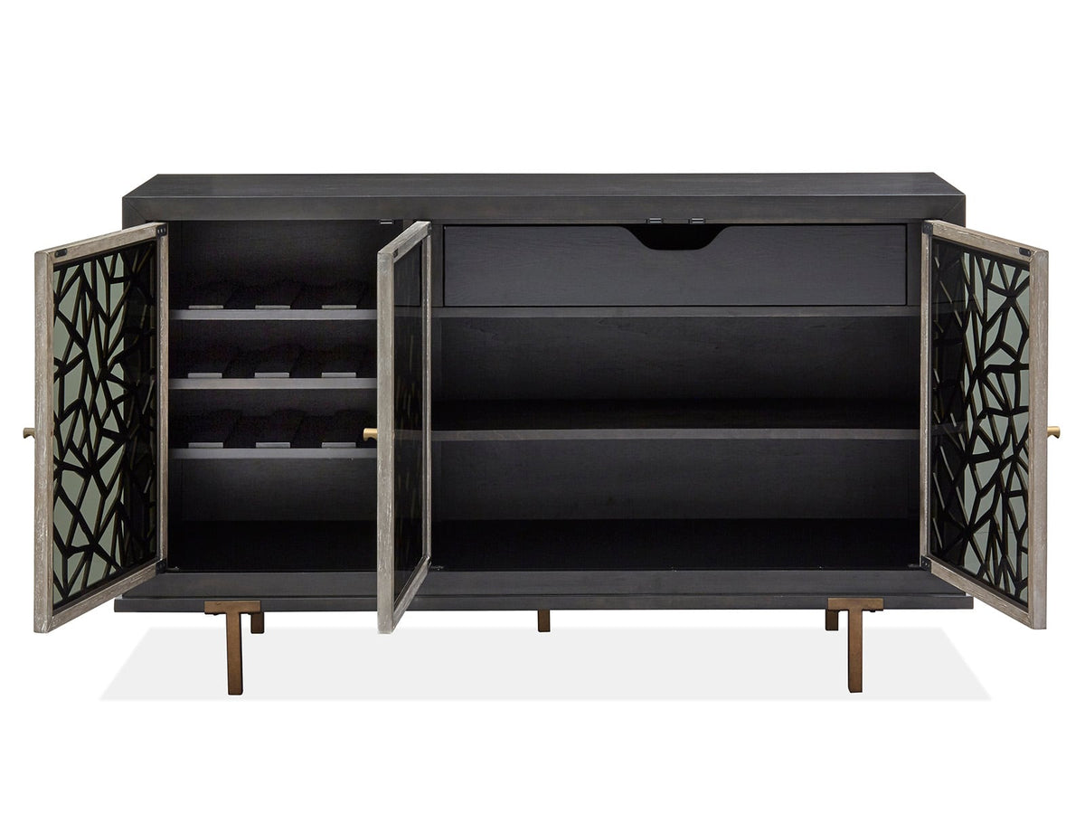 Magnussen Home Ryker Nocturn Black And Coventry Grey Rectangular Dining Table With 4 Host Chairs And Server