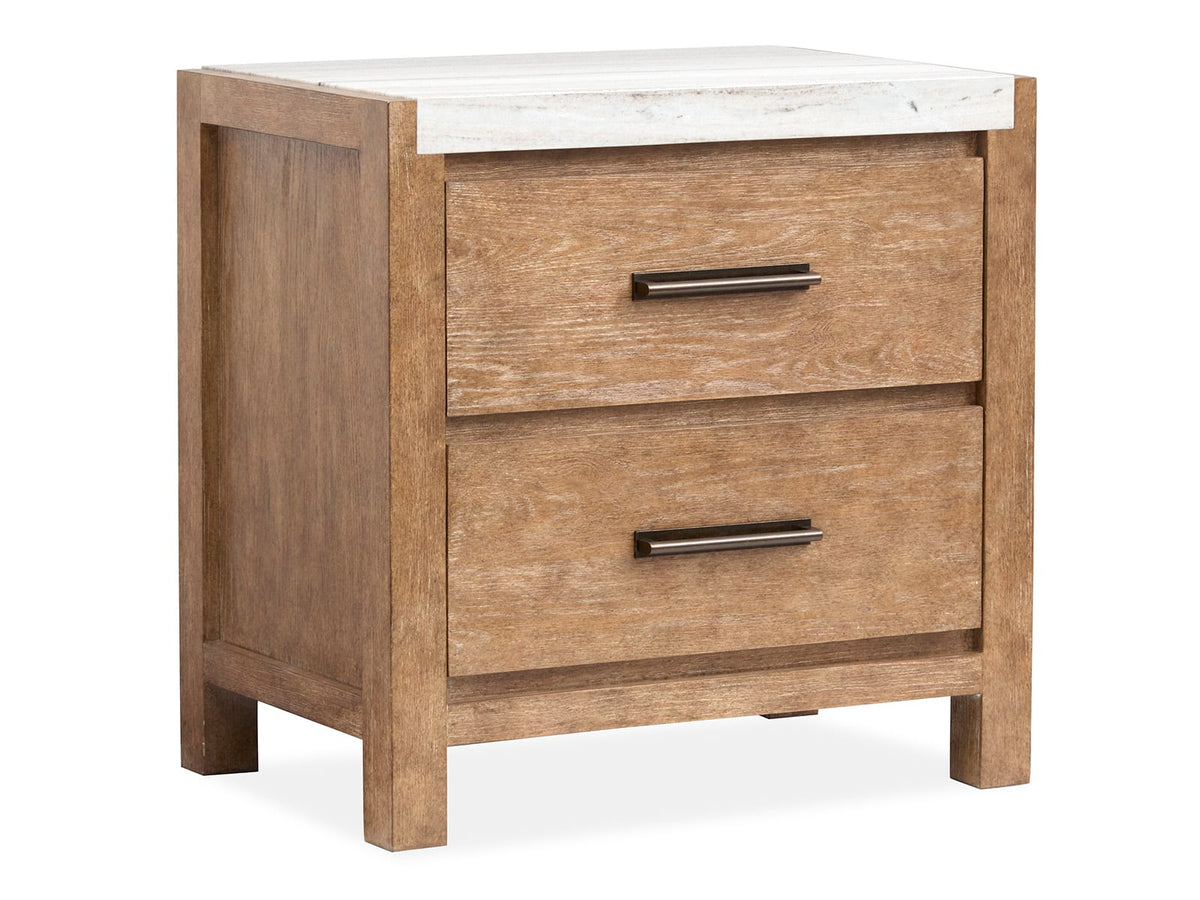 Magnussen Home Plum Creek Sierra Brown Queen Panel Bed 2 Nightstands And Drawer Dresser With Landscape Mirror