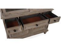 Magnussen Home Lancaster Dovetail Grey Extendable Rectangular Dining Table With 2 Upholstered Benches Buffet And Dining Cabinet
