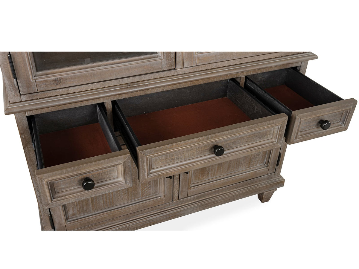 Magnussen Home Lancaster Dovetail Grey Extendable Rectangular Dining Table 2 Benches 2 Arm Chairs Server And Dining Cabinet