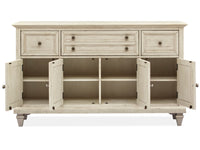 Magnussen Home Newport Alabaster Extendable Rectangular Dining Table With 2 Arm Chairs Upholstered Bench And Buffet