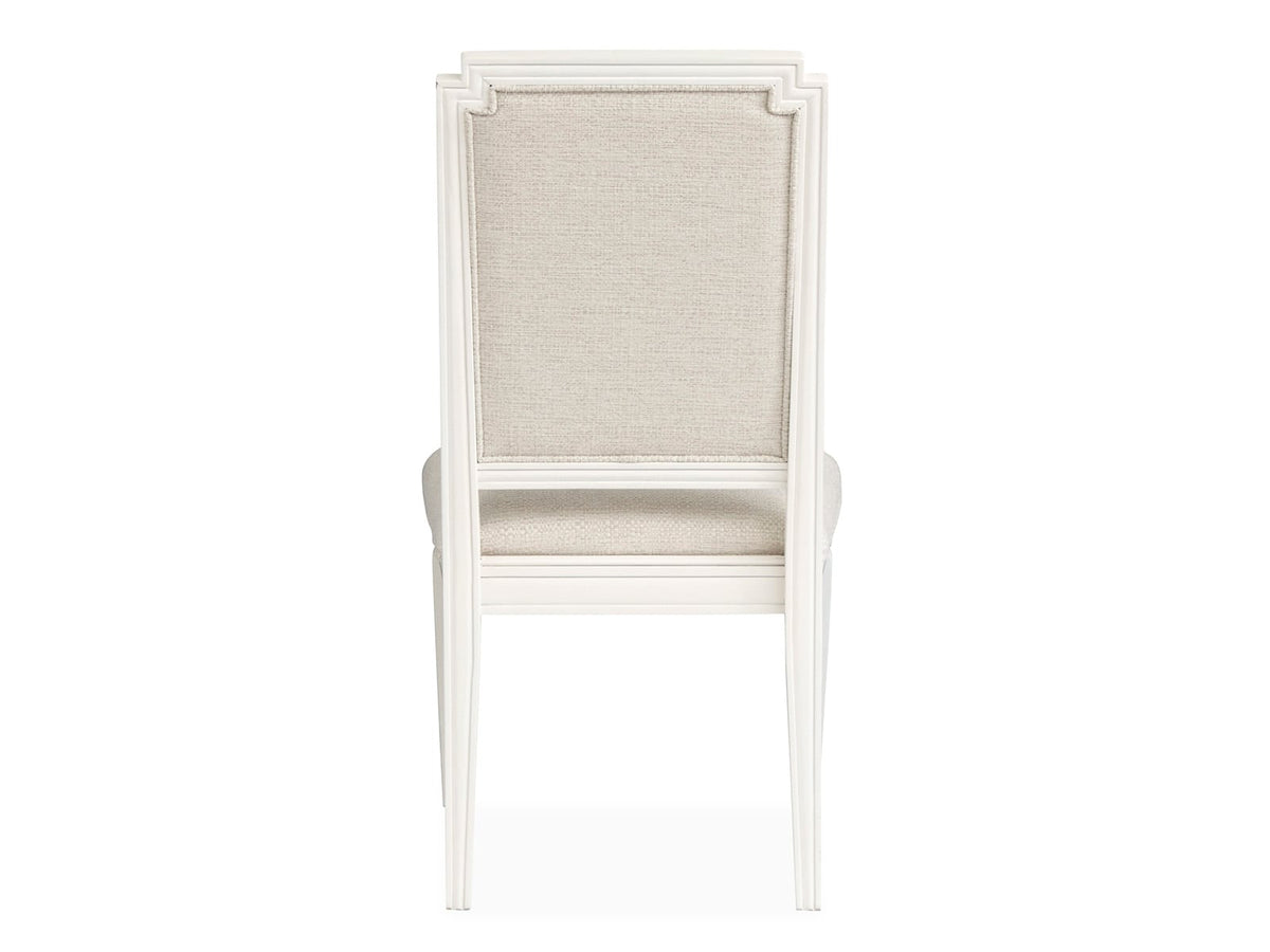 Magnussen Home Willowbrook Egg Shell White Extendable Rectangular Dining Table With 6 Side Chairs 2 Upholstered Side Chairs Buffet And Display Cabinet