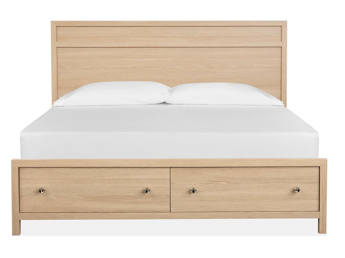 Magnussen Home Merrifield Sandstone Beige King Panel Storage Bed With Nightstand
