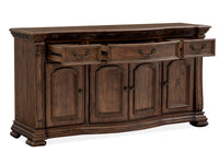 Magnussen Home Durango Willadeene Brown Extendable Trestle Dining Table With 4 Side Chairs And Buffet