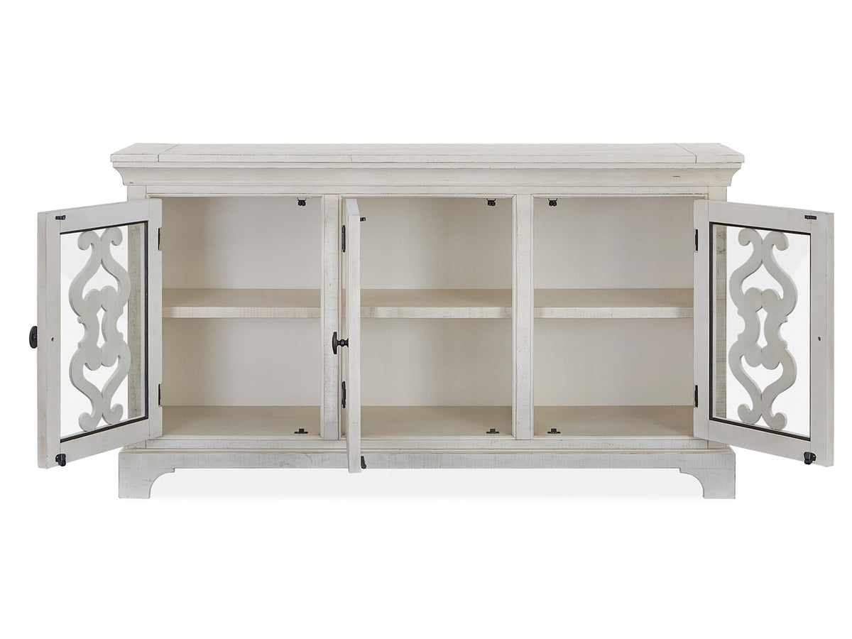 Magnussen Home Bronwyn Alabaster Extendable Rectangular Counter Height Dining Table With 4 Counter Chairs Server And Dining Cabinet