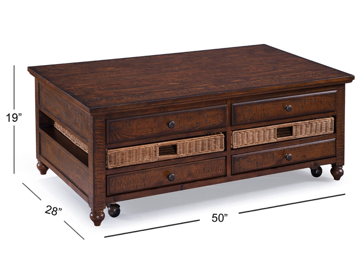 Magnussen Home Cottage Lane Coffee Rectangular Lift Top Cocktail Table With 2 End Table