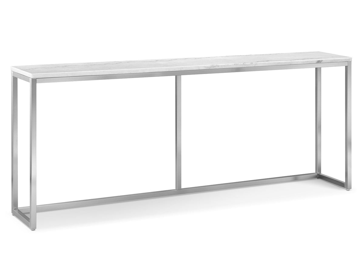 Magnussen Home Esme White Marble And Brushed Nickel Round Cocktail Table With 2 Rectangular End Table And Sofa Table