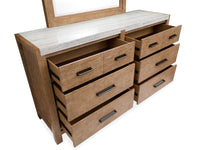Magnussen Home Plum Creek Sierra Brown Queen Panel Bed 2 Nightstands And Drawer Dresser With Landscape Mirror