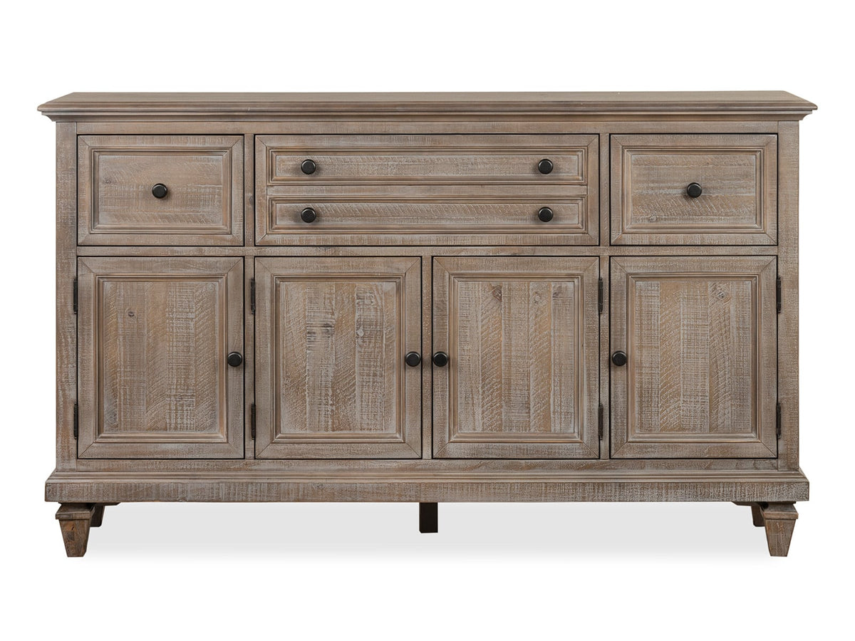 Magnussen Home Lancaster Dovetail Grey Extendable Rectangular Dining Table With 6 Side Chairs 2 Arm Chairs Buffet And Dining Cabinet