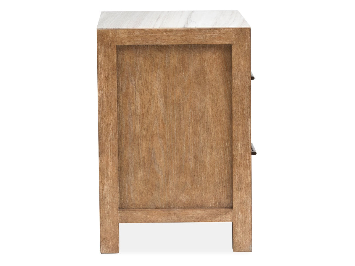 Magnussen Home Plum Creek Sierra Brown Queen Panel Bed 2 Nightstands And Drawer Dresser With Landscape Mirror