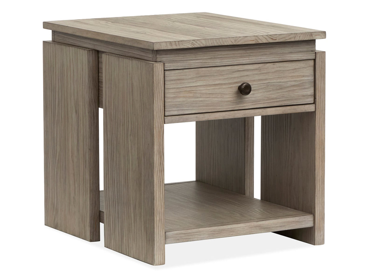 Magnussen Home Conrad Stone Harbor Grey Rectangular Lift Top Storage Cocktail Table With 2 End Table And Sofa Table