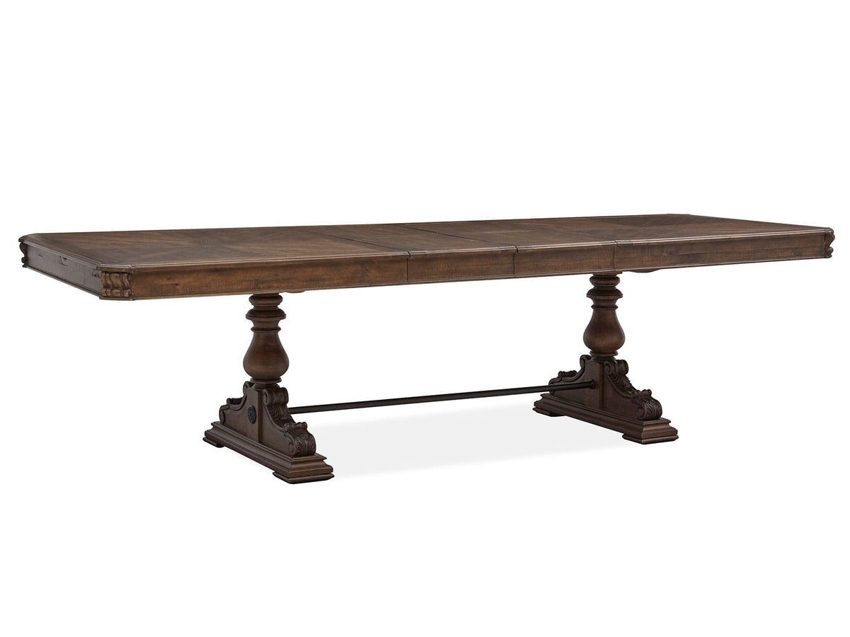 Magnussen Home Durango Willadeene Brown Extendable Trestle Dining Table With 4 Upholstered Side Chairs