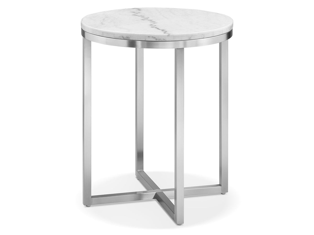 Magnussen Home Esme White Marble And Brushed Nickel Rectangular Cocktail Table With 2 Round End Table And Sofa Table