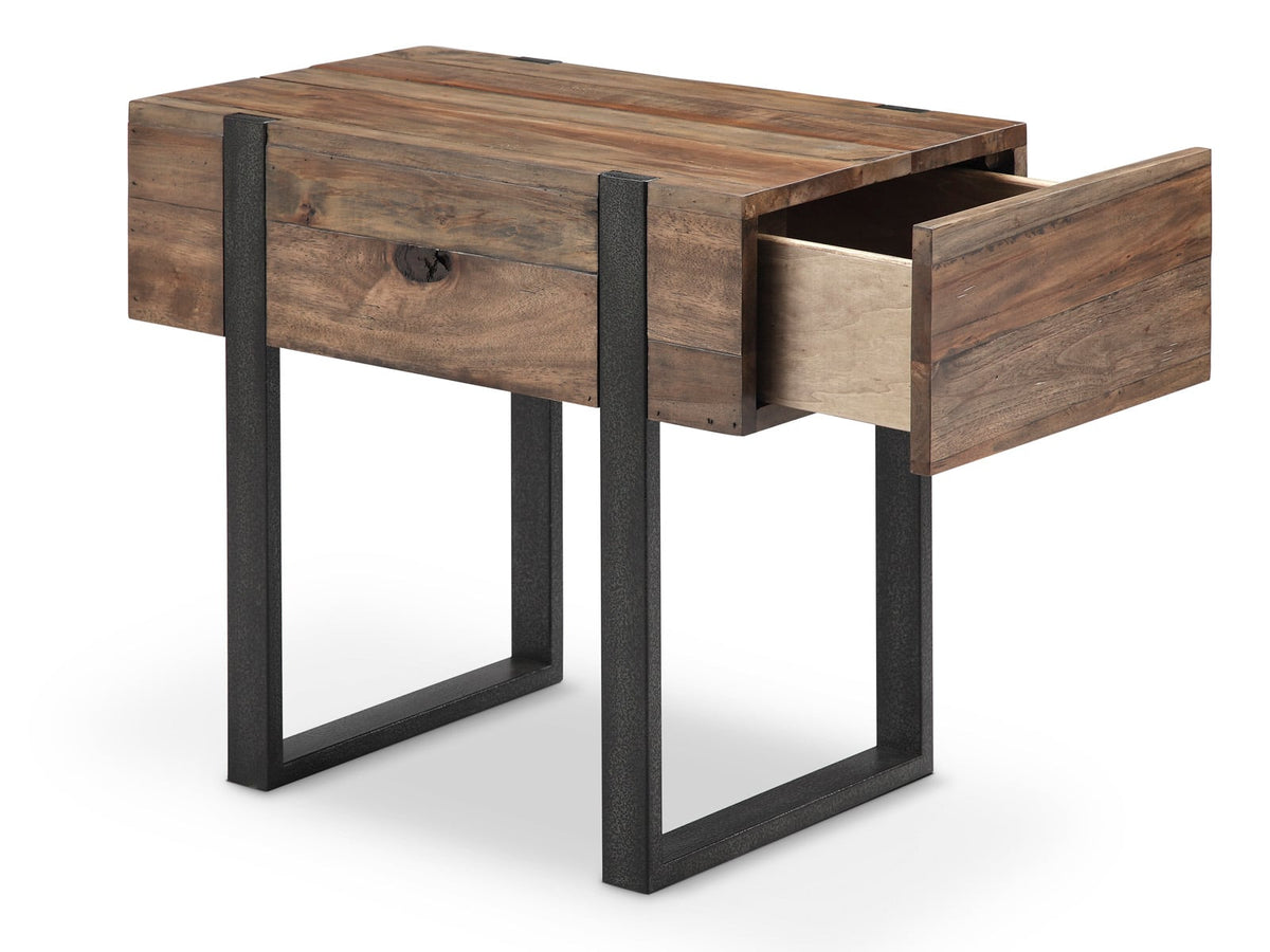 Magnussen Home Prescott Rustic Honey And Distressed Iron Rectangular Cocktail Table With 2 Chairside End Table