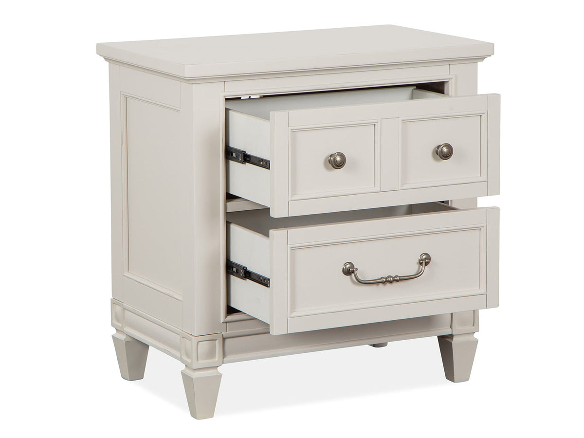 Magnussen Home Willowbrook Egg Shell White California King Panel Upholstered Bed With Nightstand