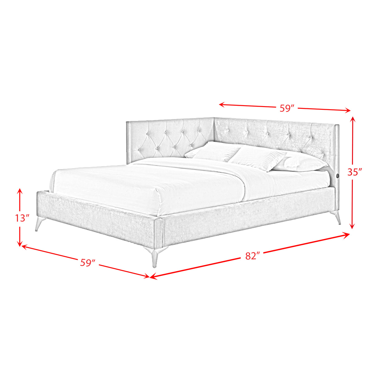 Amberley Full UPH Corner Bed with LED and USB in Grey
